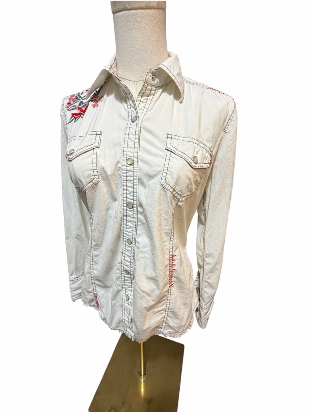 Ryan Michael Women's White Embroidered Pearl Snap Front Shirt Jacket Sz Small